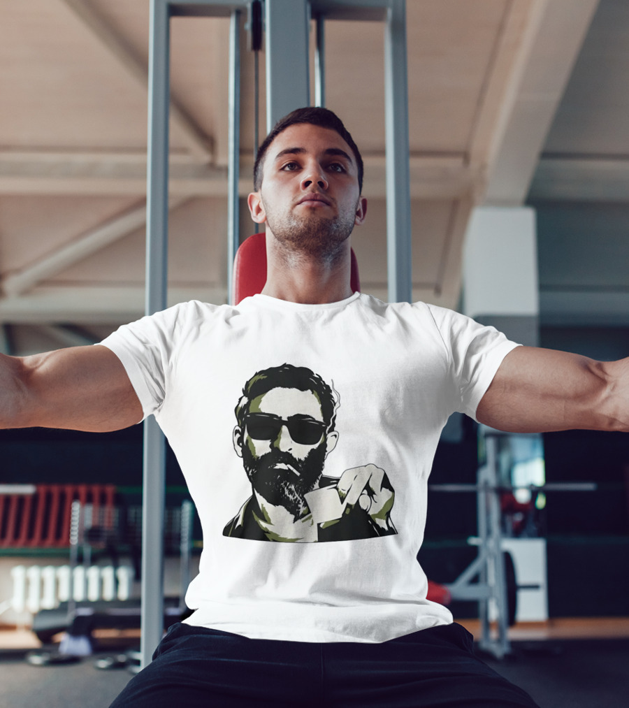 Bearded Man With Sunglasses Smoking Cigarette Holding Blank Card T-Shirt