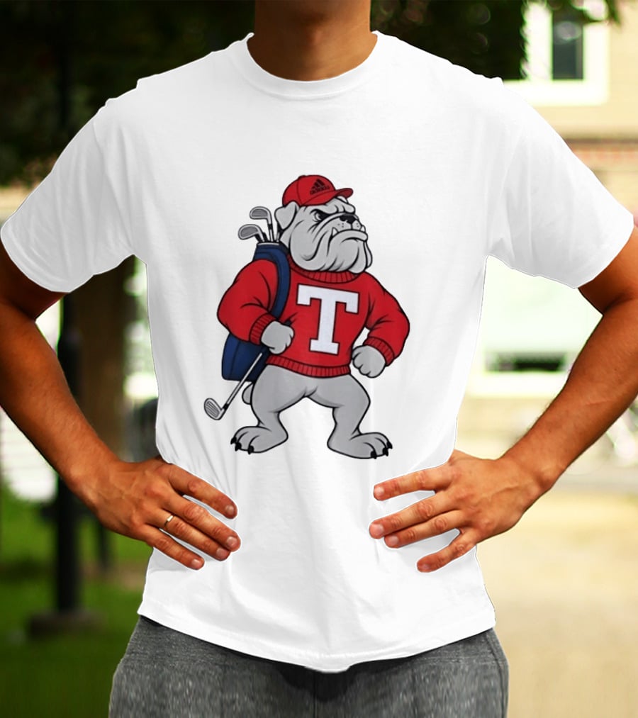 Bulldog Golf Mascot With Letter Sweater And Golf Bag T-Shirt