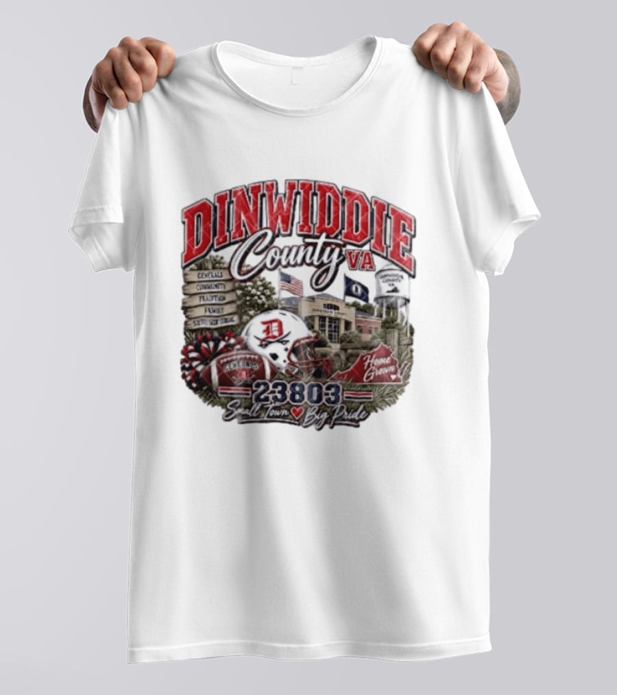 Dinwiddie County VA Generals South Side Strong 23803 Small Town Big Pride Home Grown Football Helmet Community Tradition Family T-Shirt