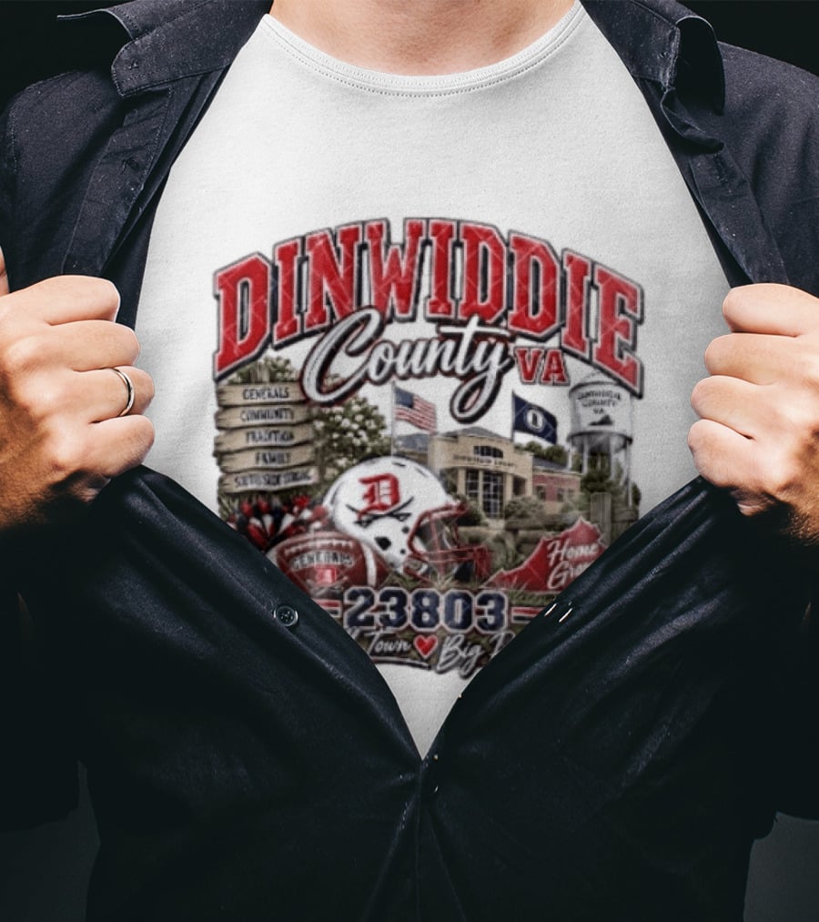 Dinwiddie County VA Generals South Side Strong 23803 Small Town Big Pride Home Grown Football Helmet Community Tradition Family T-Shirt