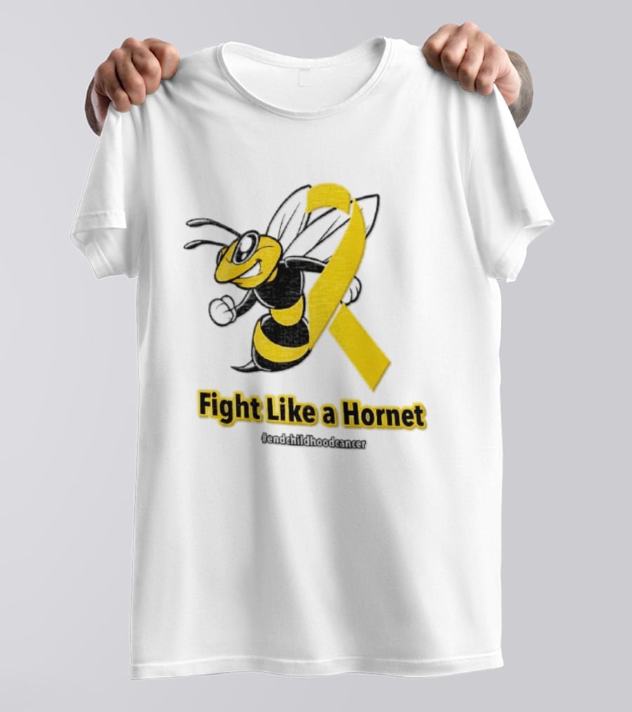Fight Like A Hornet End Childhood Cancer Awareness Gold Ribbon T-Shirt