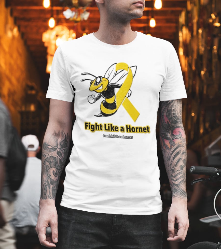 Fight Like A Hornet End Childhood Cancer Awareness Gold Ribbon T-Shirt