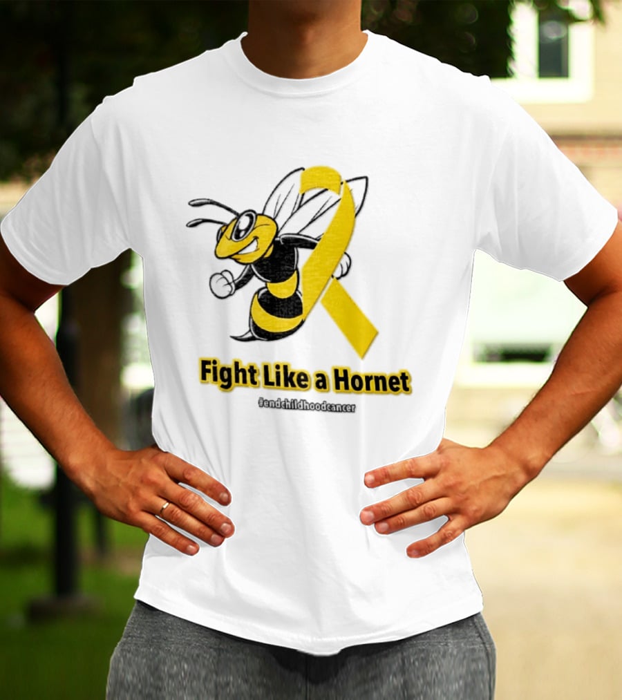 Fight Like A Hornet End Childhood Cancer Awareness Gold Ribbon T-Shirt