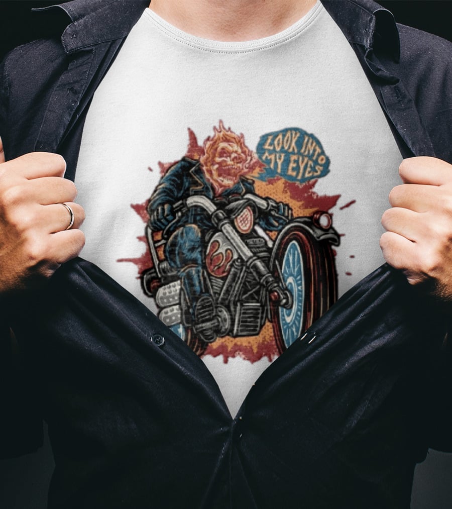 Ghost Rider Look Into My Eyes Marvel Comics Motorcycle Spirit Of Vengeance T-Shirt
