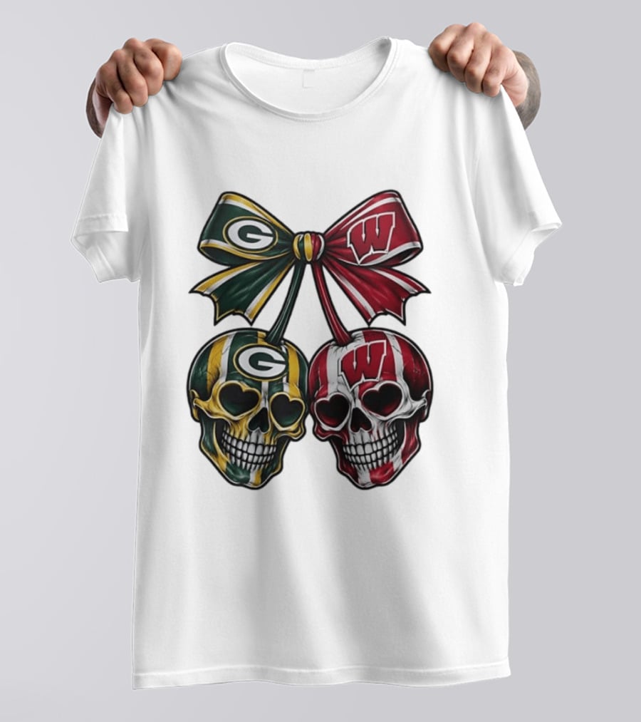 Green Bay Packers Wisconsin Badgers Skulls Bow T-Shirt