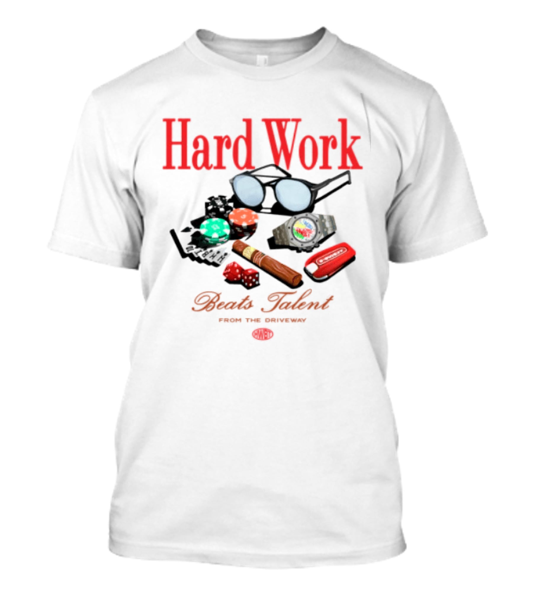 Hard Work Beats Talent Glasses Cards Chips Fun T-Shirt