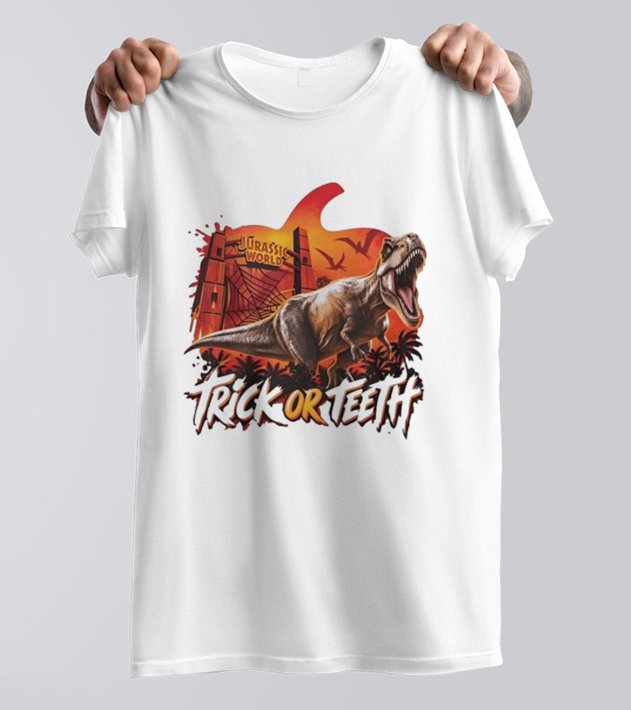 Jurassic World Trick Or Teeth Dinosaur Halloween Pumpkin Gate Rex T-Shirt