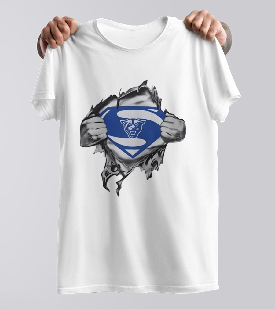 Carolina Panthers Superman Shield Rip Effect T-Shirt