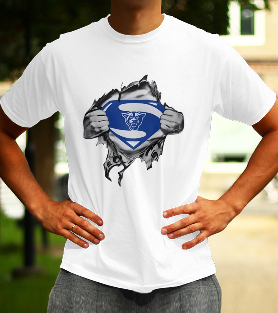 Carolina Panthers Superman Shield Rip Effect T-Shirt