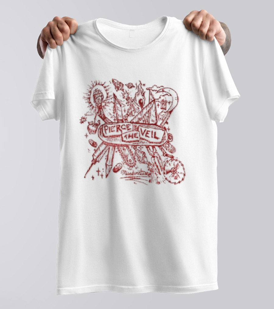 Pierce The Veil Misadventures Band Album Cover Art Red Scribble T-Shirt