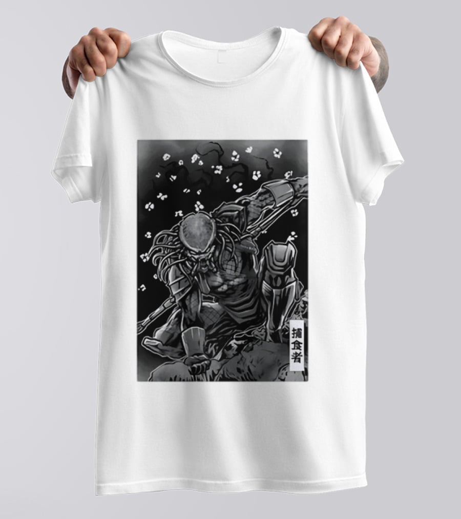 Predator Japanese Kanji Ink Sci Fi Alien Manga T-Shirt