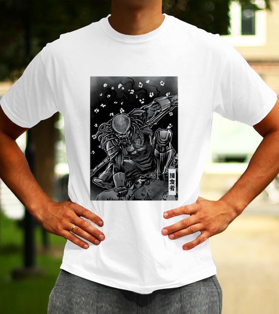 Predator Japanese Kanji Ink Sci Fi Alien Manga T-Shirt