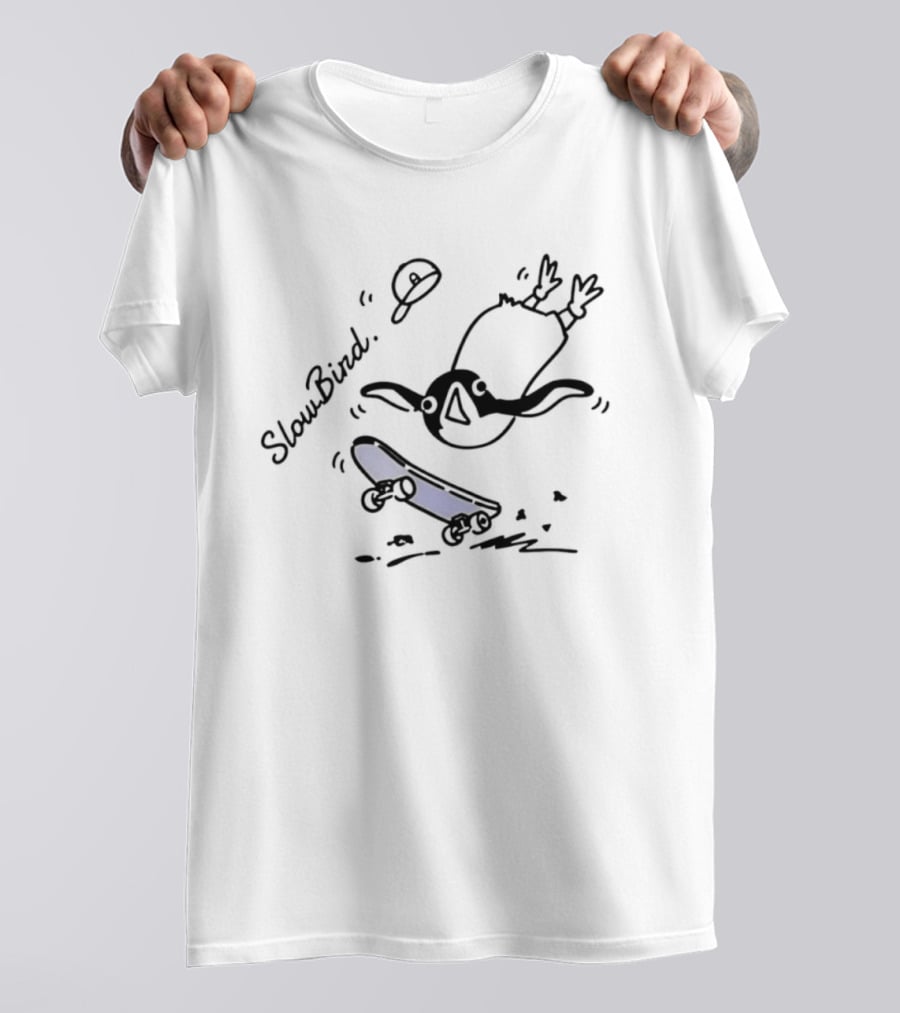 SlowBird Penguin Skateboarder With Blue Skateboard T-Shirt