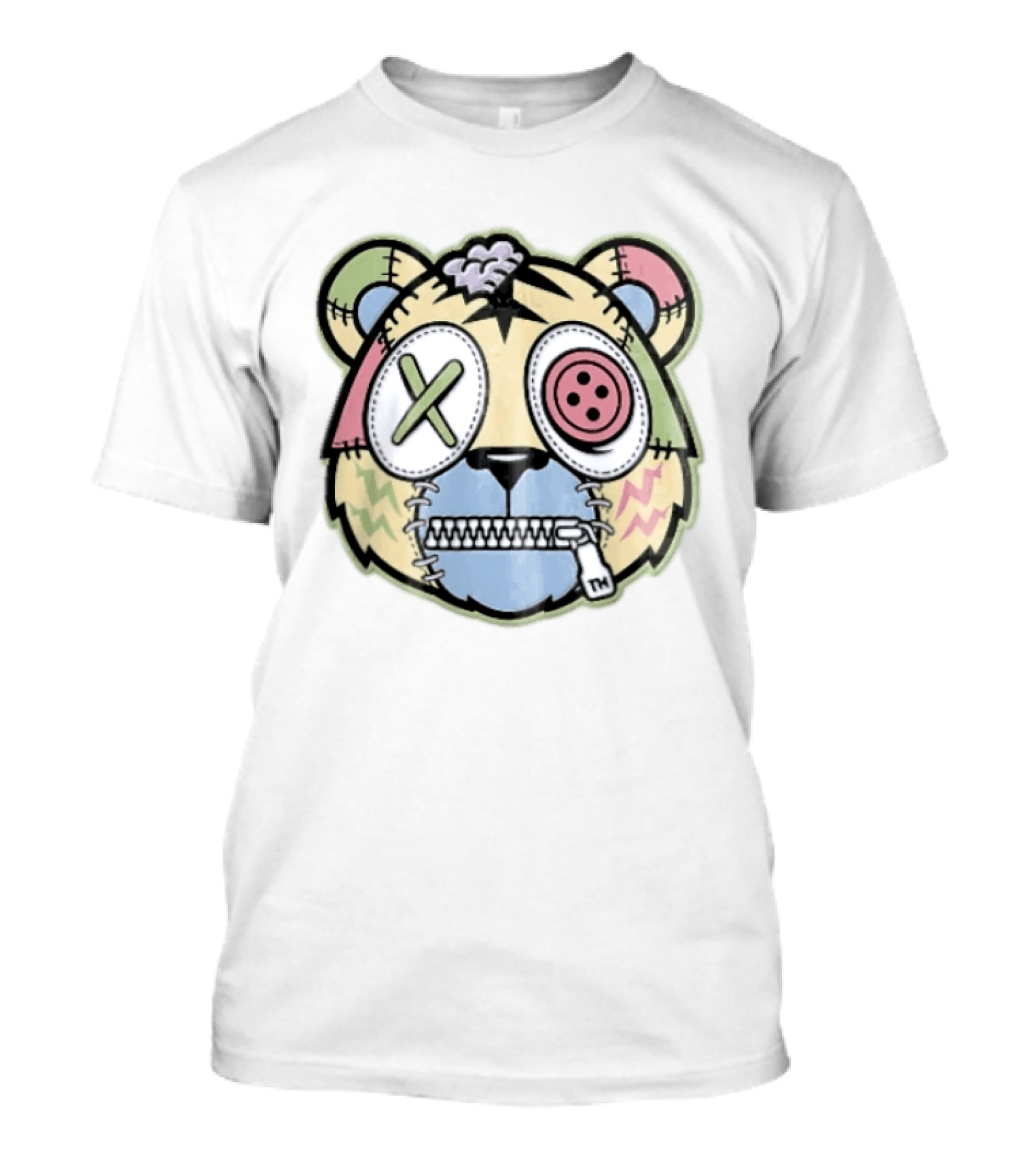Tm Cartoon Patchwork Zombie Bear Button Eye Zipper Mouth T-Shirt