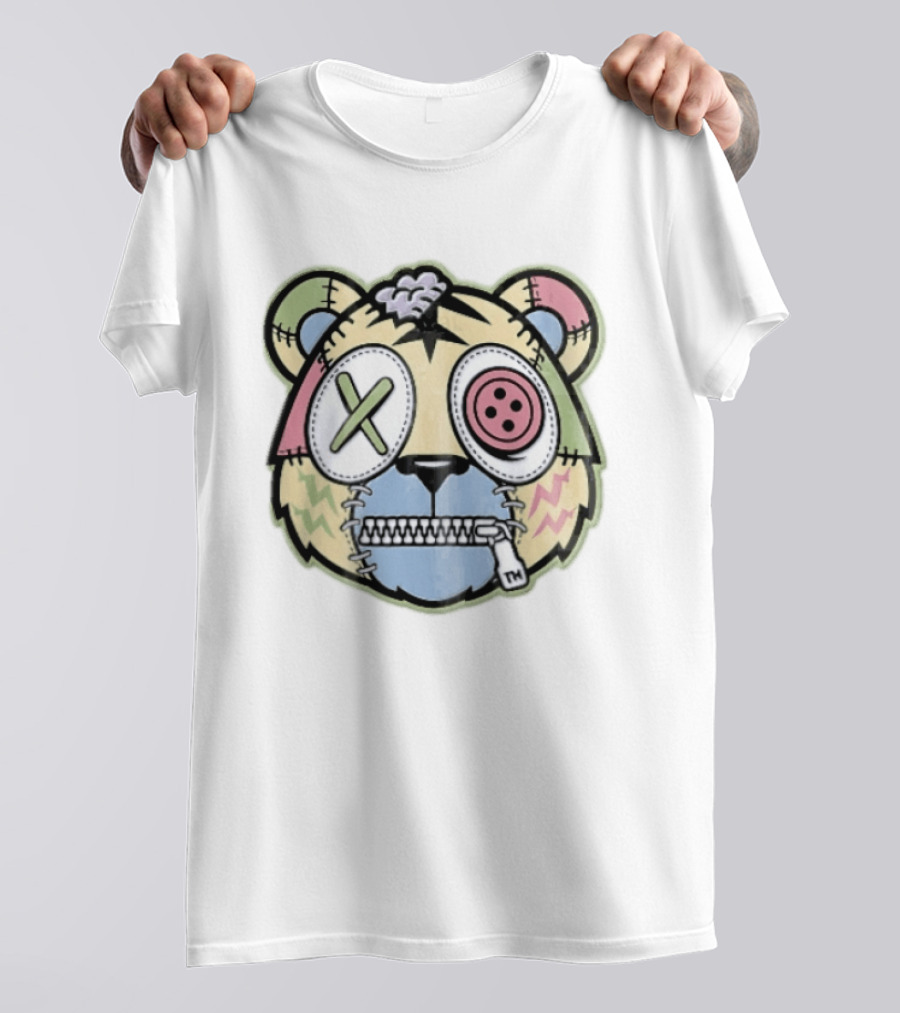 Tm Cartoon Patchwork Zombie Bear Button Eye Zipper Mouth T-Shirt