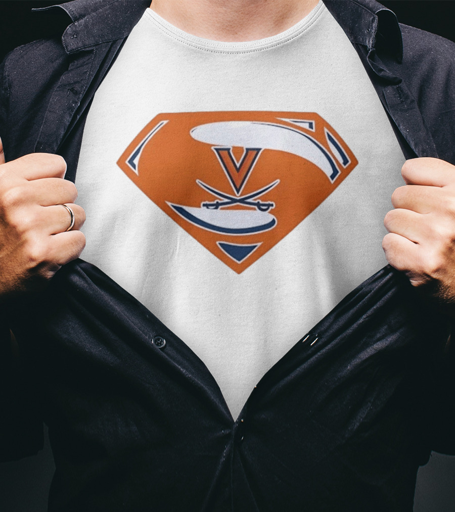University Of Virginia Cavaliers Superman V Logo Crossed Sabers Orange T-Shirt