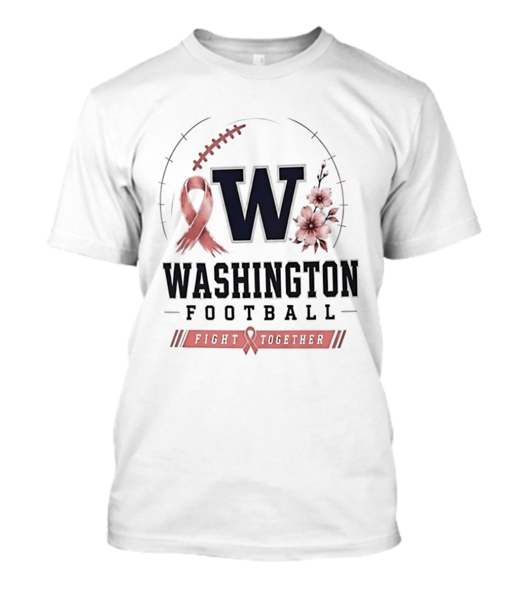 Washington Football Fight Together Breast Cancer Awareness Ribbon And Flowers T-Shirt