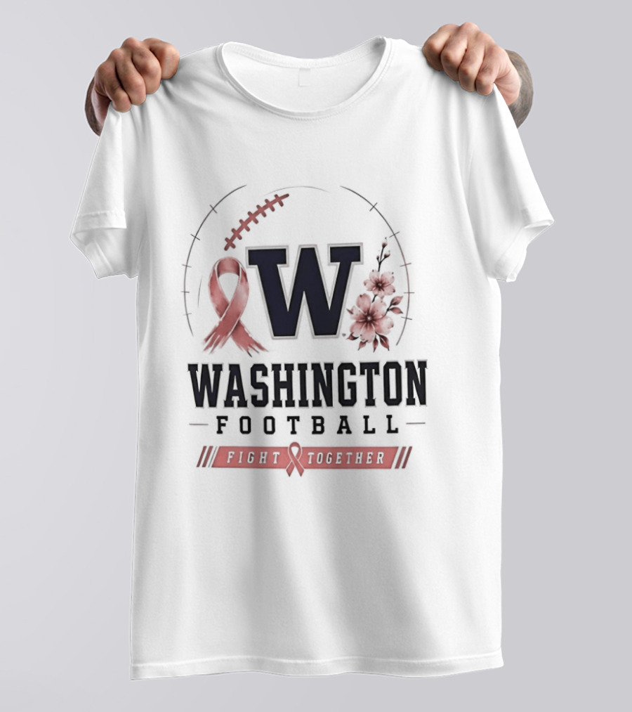 Washington Football Fight Together Breast Cancer Awareness Ribbon And Flowers T-Shirt