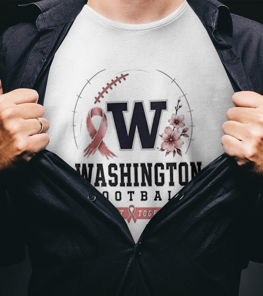 Washington Football Fight Together Breast Cancer Awareness Ribbon And Flowers T-Shirt