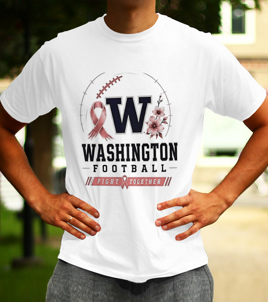 Washington Football Fight Together Breast Cancer Awareness Ribbon And Flowers T-Shirt