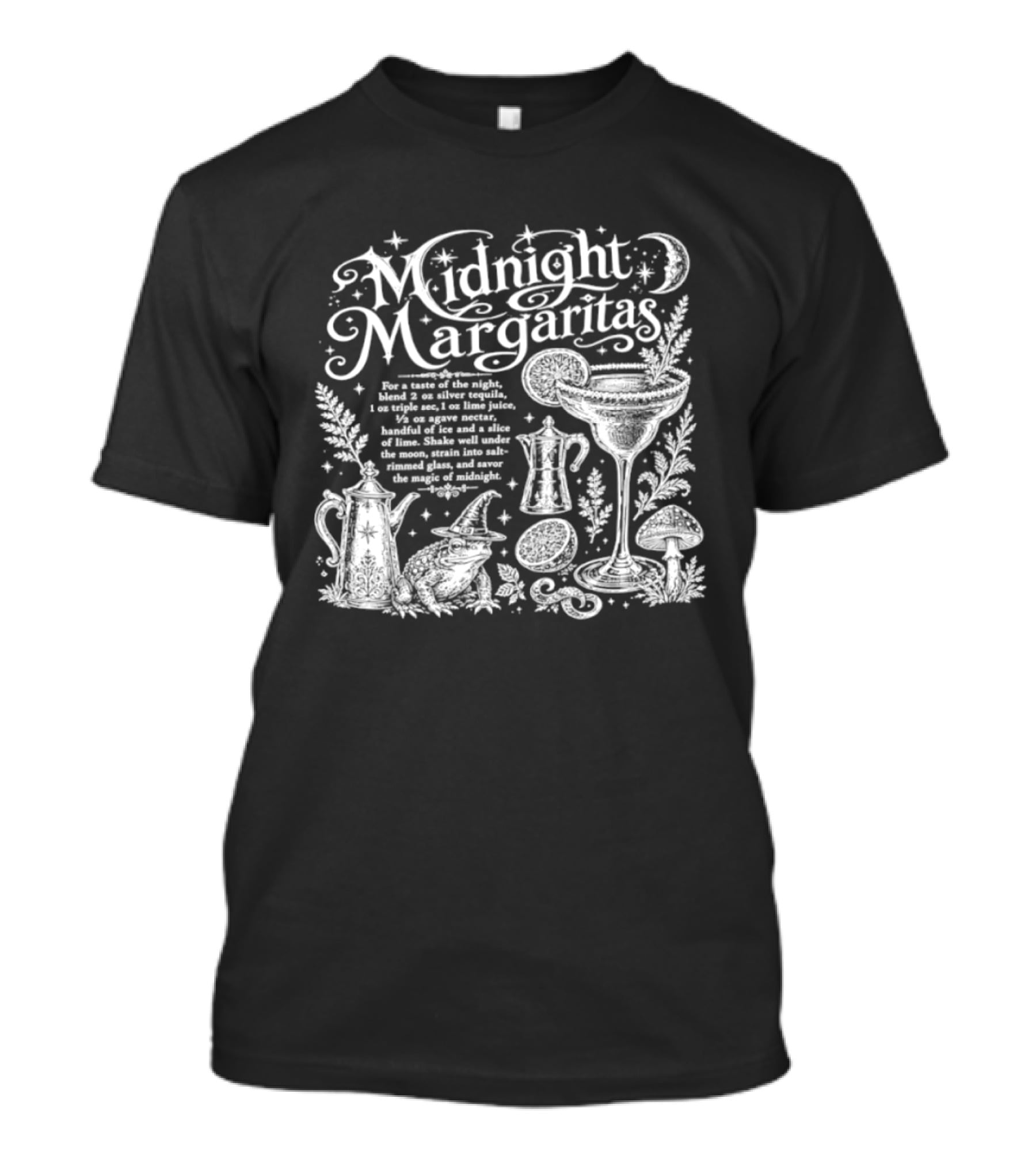 Midnight Margaritas Recipe With Witchy Cocktail Elements And Moon Stars T-Shirt