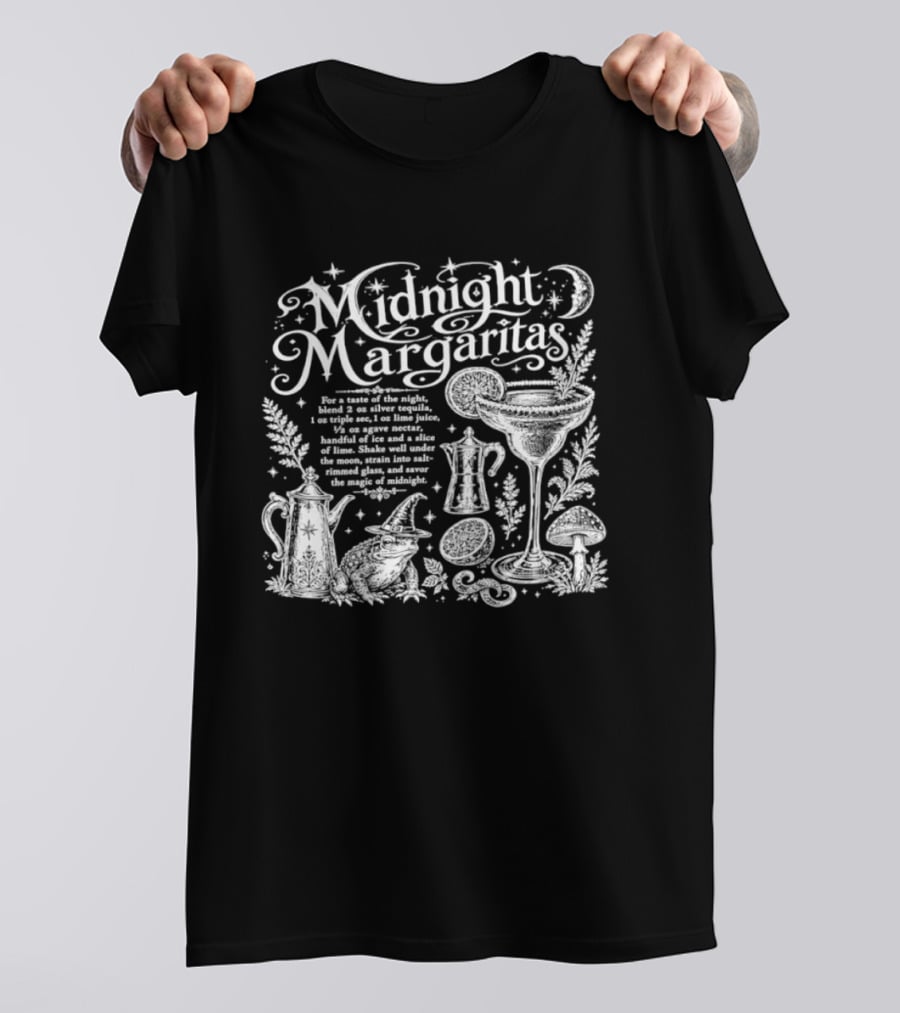 Midnight Margaritas Recipe With Witchy Cocktail Elements And Moon Stars T-Shirt