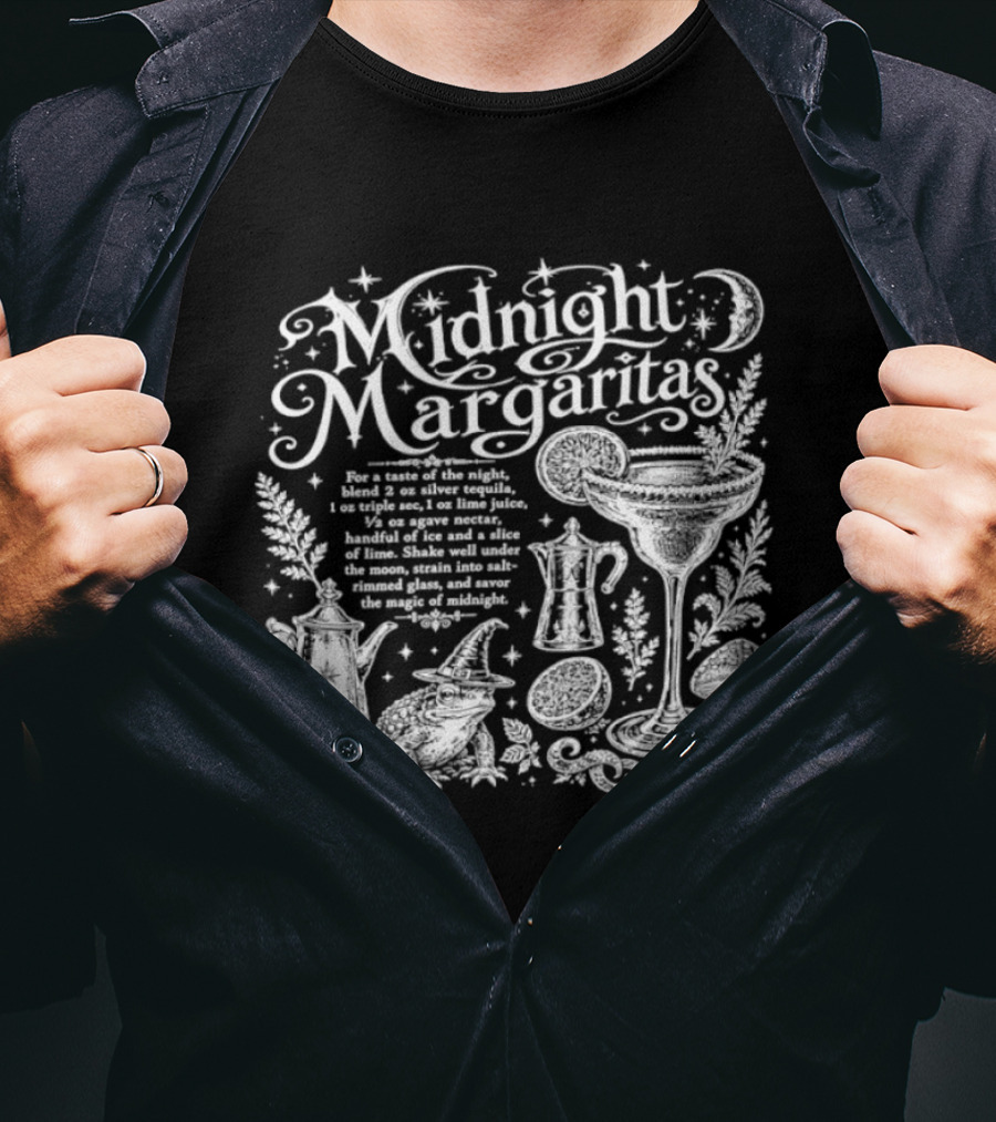 Midnight Margaritas Recipe With Witchy Cocktail Elements And Moon Stars T-Shirt