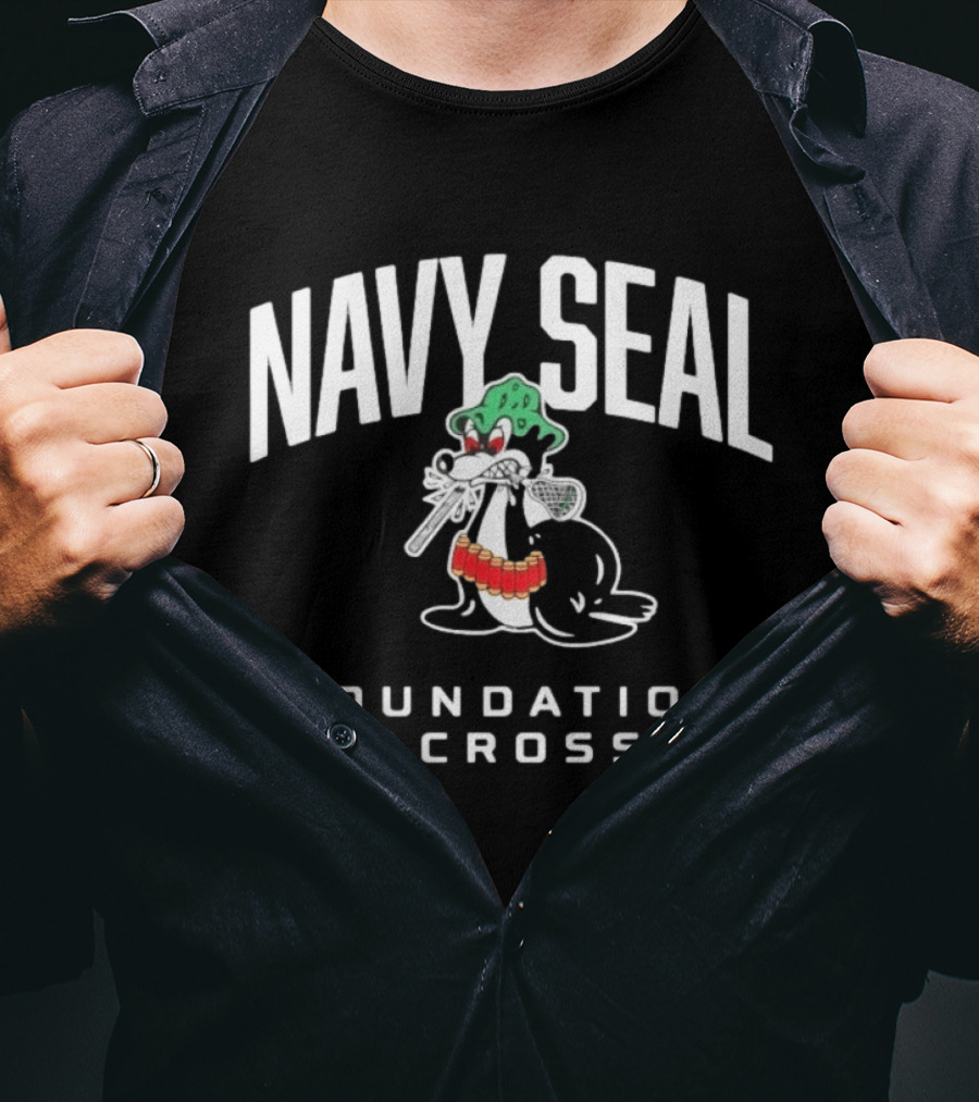 Navy SEAL Foundation Lacrosse Angry Seal With Helmet And Lacrosse Sticks T-Shirt