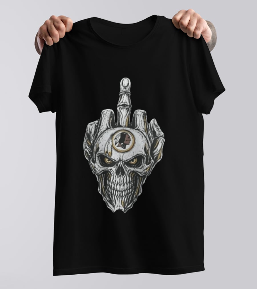 Washington Redskins Skull With Middle Finger Skeleton Hand T-Shirt