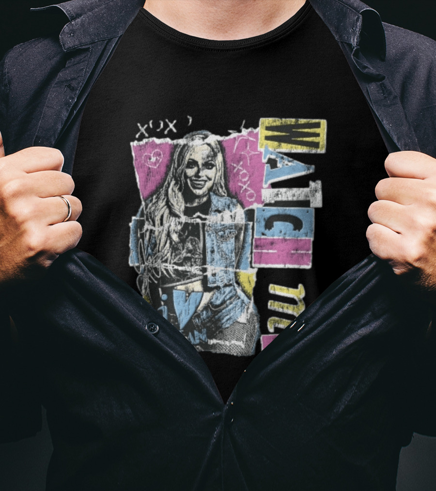 Me Xoxo Liv Morgan Denim Vest Distressed Halftone Torn Paper Collage T-Shirt