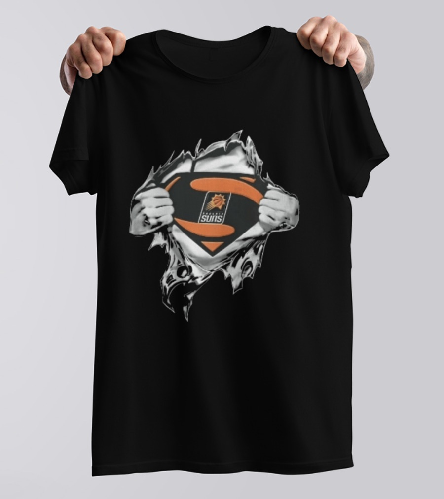 Phoenix Suns Superman Shield Ripped Chest NBA Hands Pulling Open T-Shirt