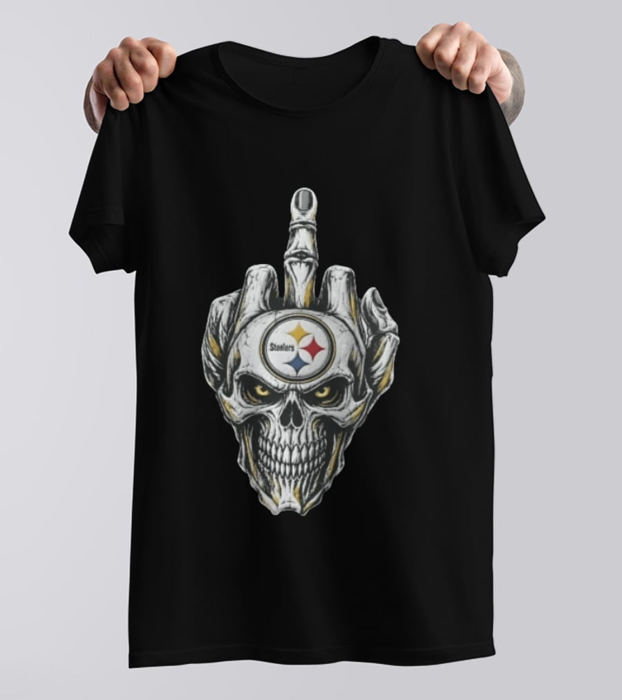 Pittsburgh Steelers Skull Middle Finger Gesture Football Fan T-Shirt