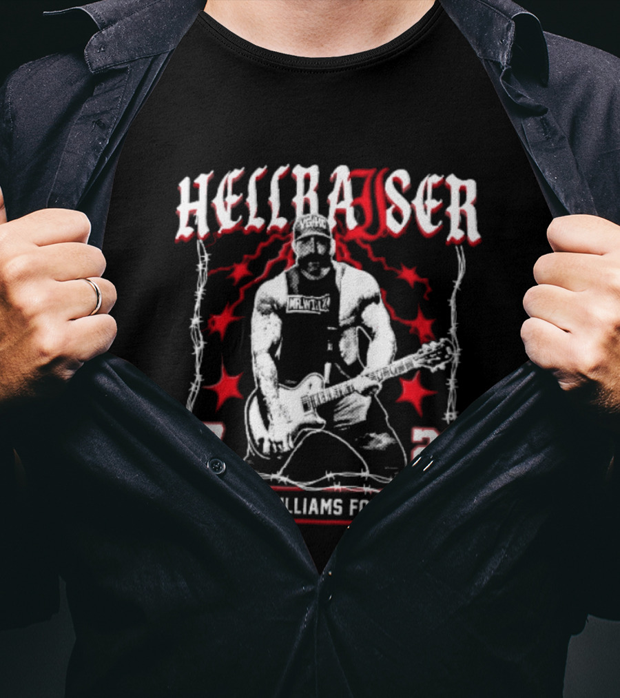 Hellraiser 77 26 Andy Williams Forever Halftone Bearded Guitarist Barbed Wire T-Shirt