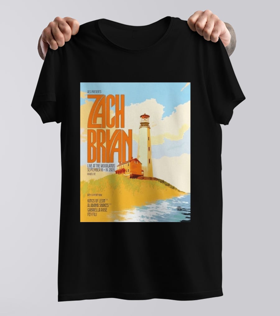 Zach Bryan Live At The Woodlands September 18 19 2026 Dover DE Kings Of Leon Alabama Shakes Gabriella Rose Feyi Fuli Concert T-Shirt