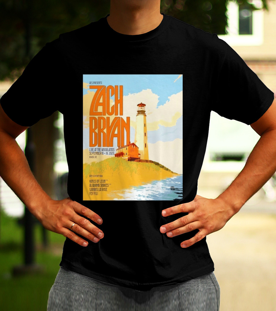 Zach Bryan Live At The Woodlands September 18 19 2026 Dover DE Kings Of Leon Alabama Shakes Gabriella Rose Feyi Fuli Concert T-Shirt