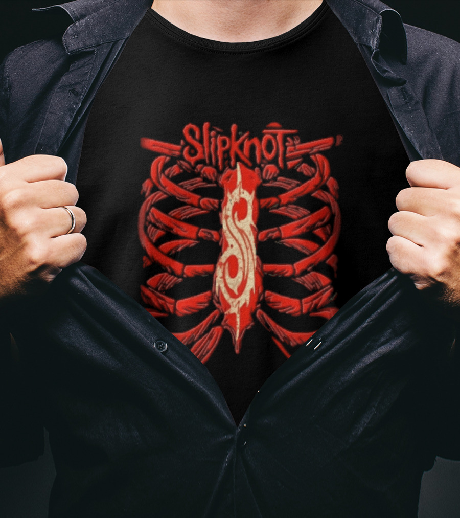 Slipknot Red Skeletal Ribcage Bones Tribal S Sternum Line T-Shirt
