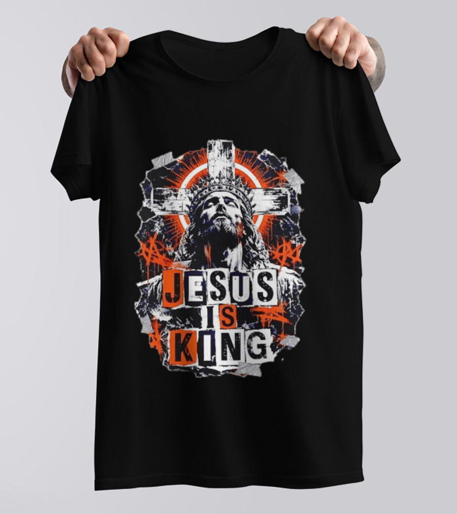 Jesus Is King Distressed Cross Grunge Style Bold Print T-Shirt