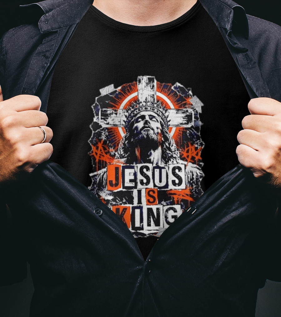 Jesus Is King Distressed Cross Grunge Style Bold Print T-Shirt
