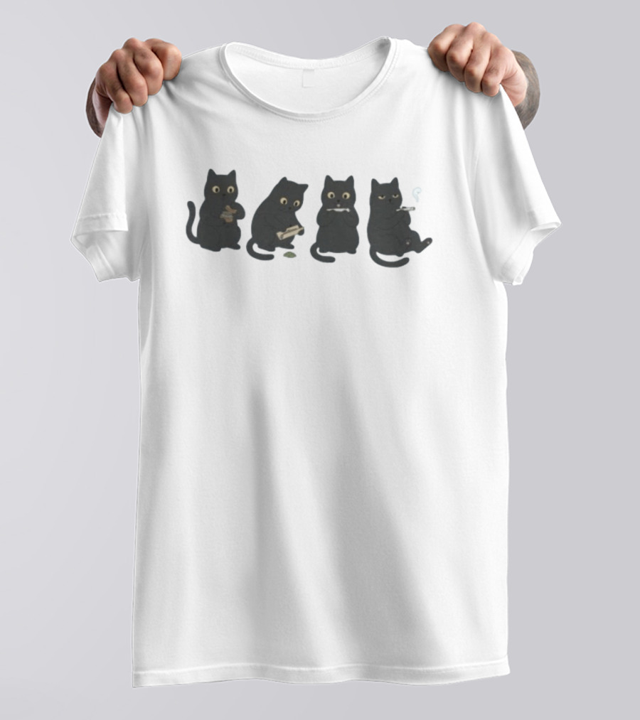 Black Cat Rolling And Smoking A Joint Sequence T-Shirt