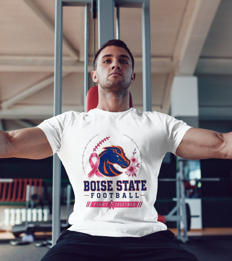 Boise State Broncos Football Fight Together Breast Cancer Awareness Pink Ribbon Flowers T-Shirt