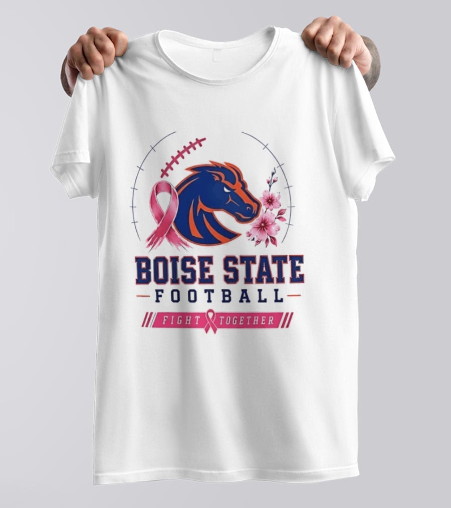 Boise State Broncos Football Fight Together Breast Cancer Awareness Pink Ribbon Flowers T-Shirt