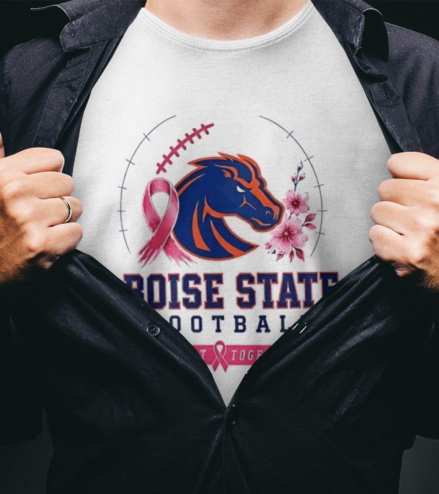 Boise State Broncos Football Fight Together Breast Cancer Awareness Pink Ribbon Flowers T-Shirt
