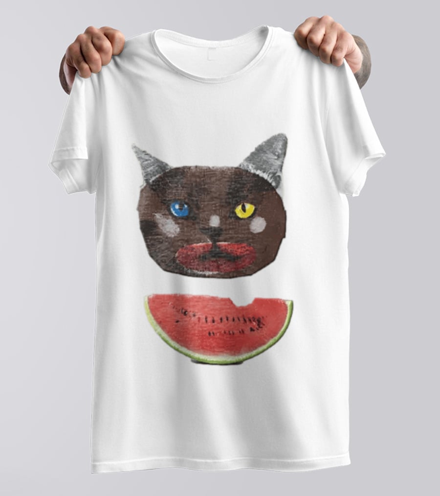 Cat Heterochromia Watermelon Slice Surreal T-Shirt