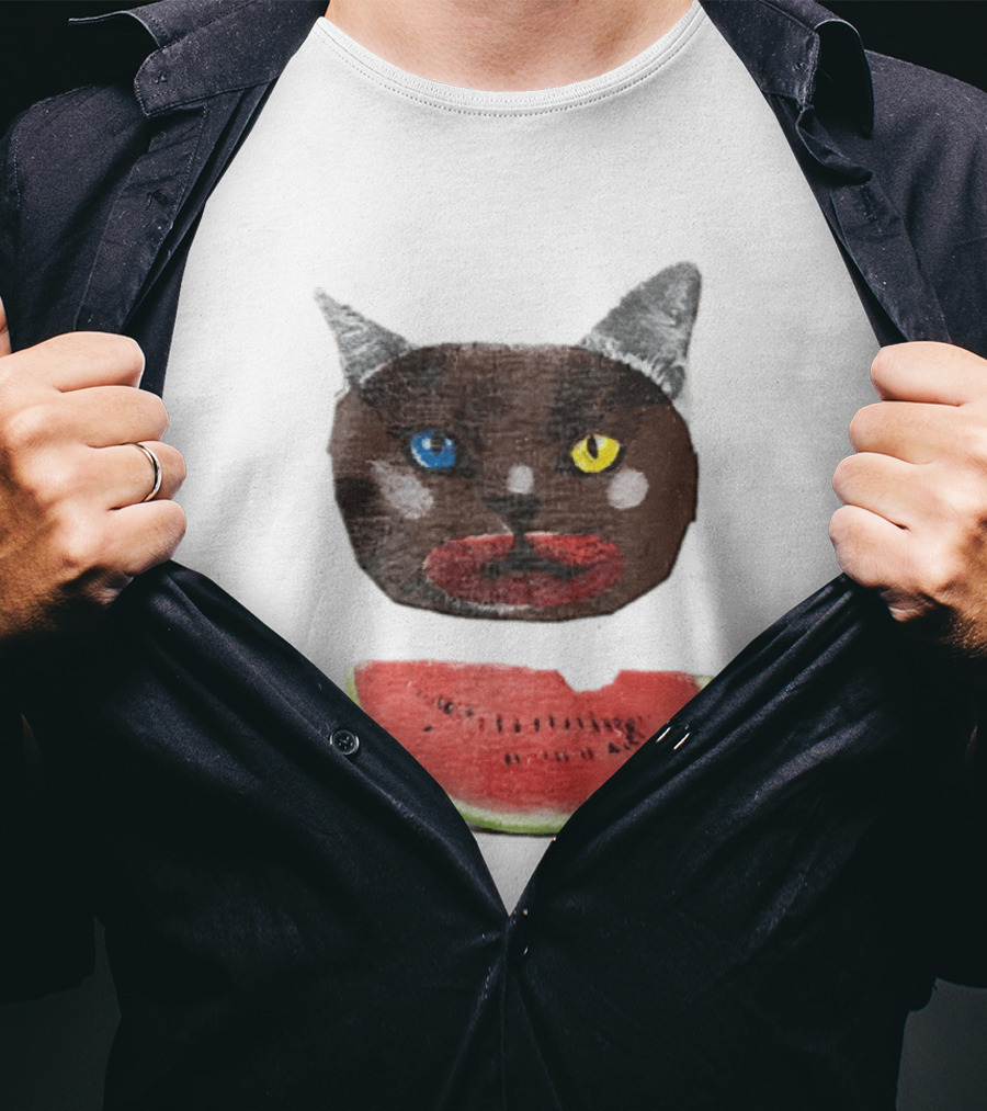 Cat Heterochromia Watermelon Slice Surreal T-Shirt