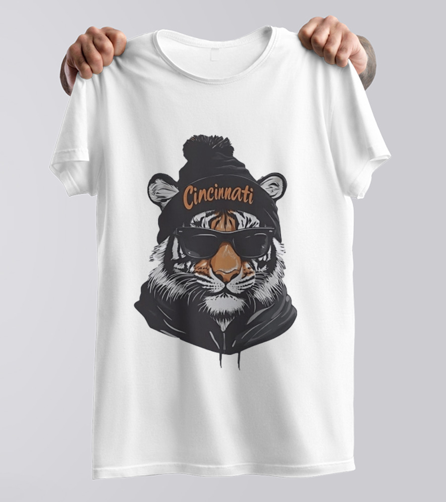 Cincinnati Tiger Beanie With Sunglasses T-Shirt