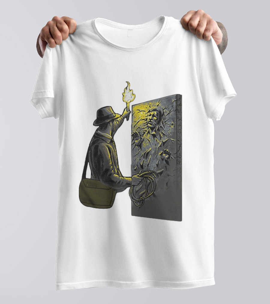 Indiana Jones Exploring Han Solo Frozen In Carbonite Mashup T-Shirt