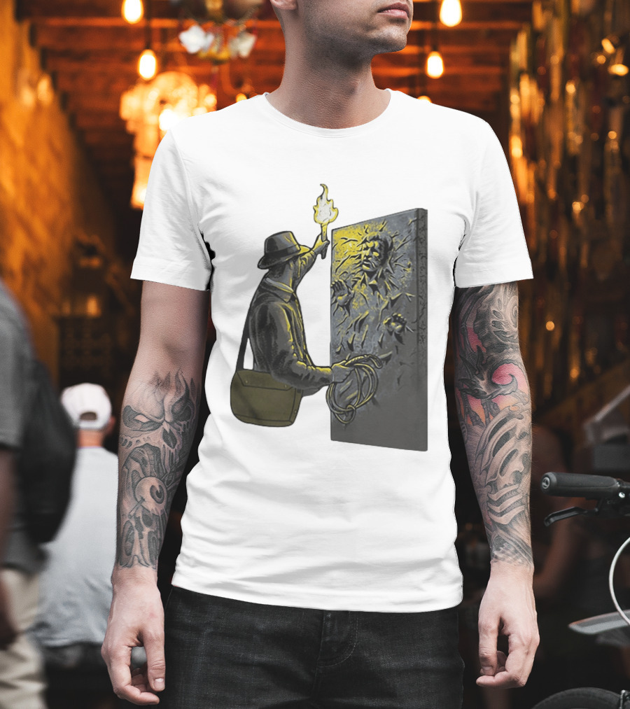 Indiana Jones Exploring Han Solo Frozen In Carbonite Mashup T-Shirt