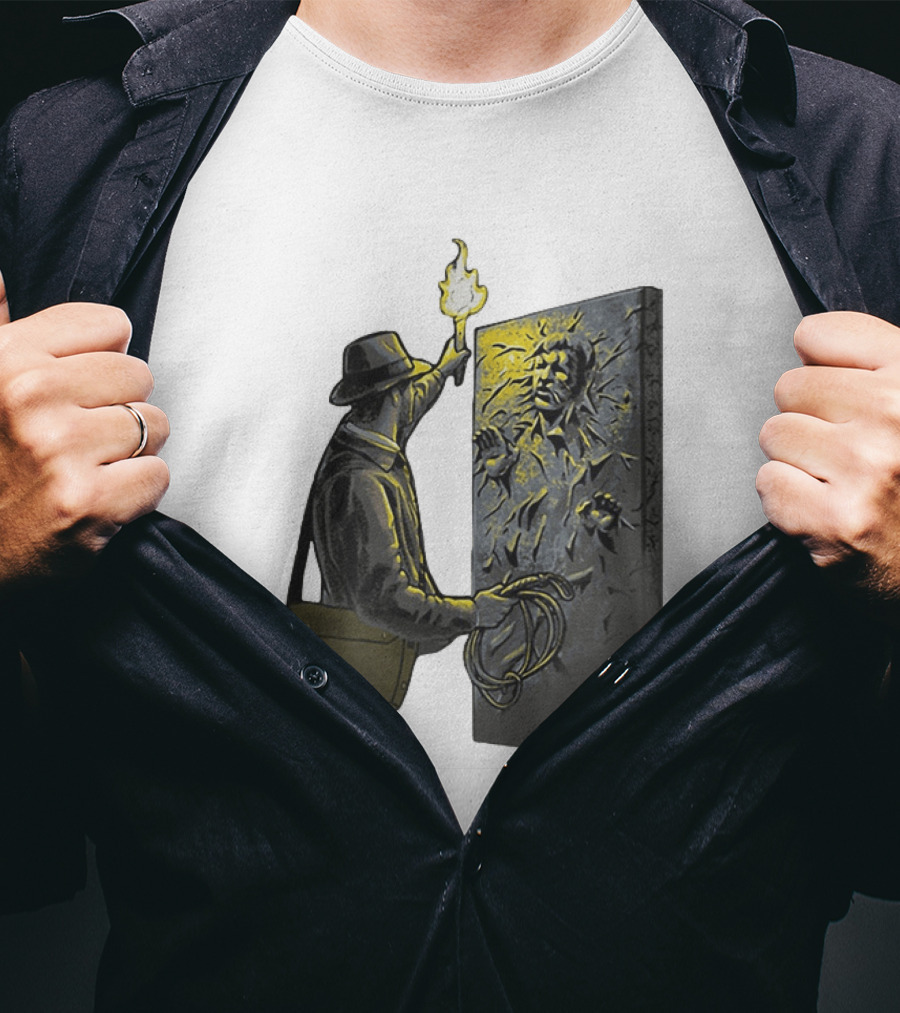 Indiana Jones Exploring Han Solo Frozen In Carbonite Mashup T-Shirt
