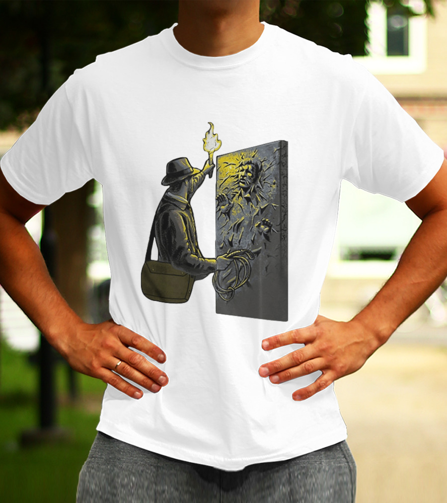 Indiana Jones Exploring Han Solo Frozen In Carbonite Mashup T-Shirt