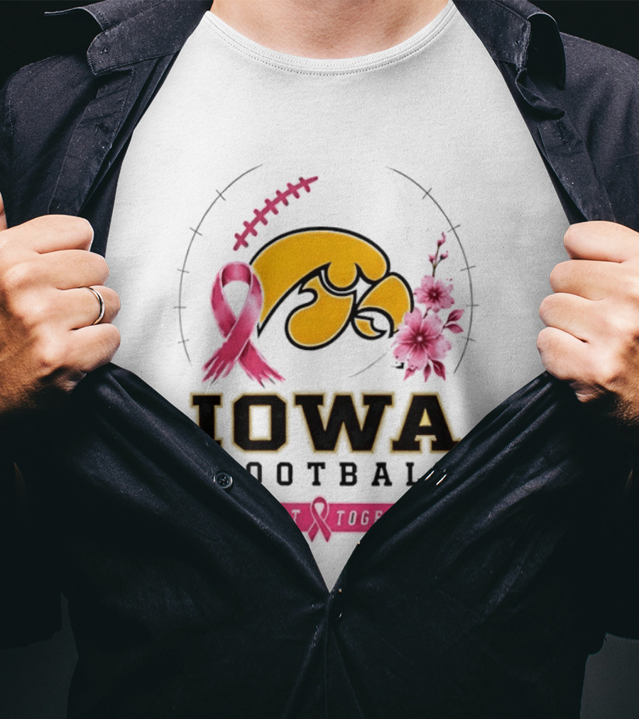 Iowa Hawkeyes Football Pink Ribbon Fight Together Breast Cancer Awareness T-Shirt
